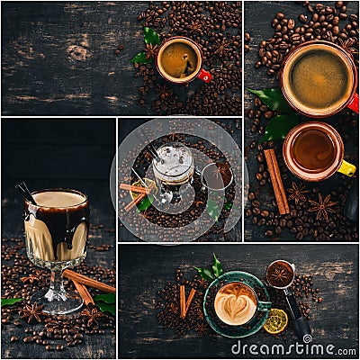 Photo collage Coffee and hot drinks. Stock Photo