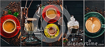 Photo collage Coffee and hot drinks. Stock Photo