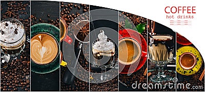 Photo collage Coffee and hot drinks. Stock Photo