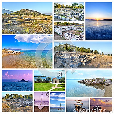 Photo collage of Eretria Euboea Greece Stock Photo