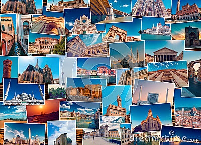 Photo collage made of diverse world travel destinations Stock Photo