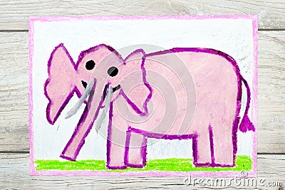 Drawing: Smiling pink elephant Stock Photo