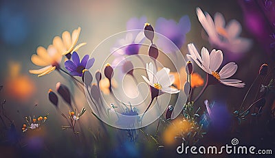 Photo colorful spring flowers background, blurred bokeh effect Stock Photo