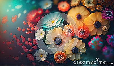 Photo colorful spring flowers background, blurred bokeh effect Stock Photo