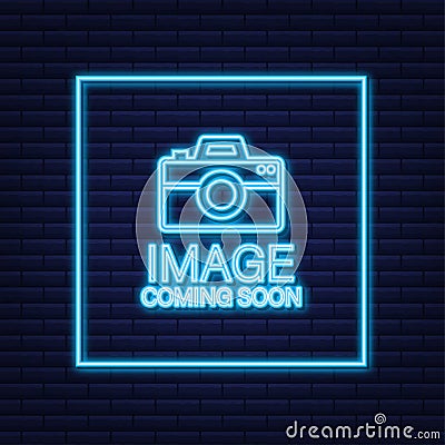 Photo coming soon. Picture frame neon sign Vector Illustration