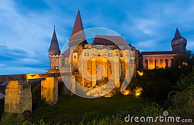 Photo of Corvin Castle which is histirical landmark on sunset Stock Photo