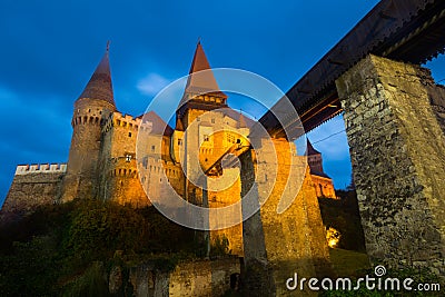 Photo of Corvin Castle which is histirical landmark on sunset Stock Photo