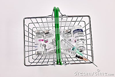 Photo of Covid Vaccines in Metal Basket Editorial Stock Photo