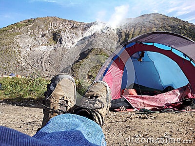 Photo of the crater of Mount Talang, Solok, West Sumatra. Stock Photo