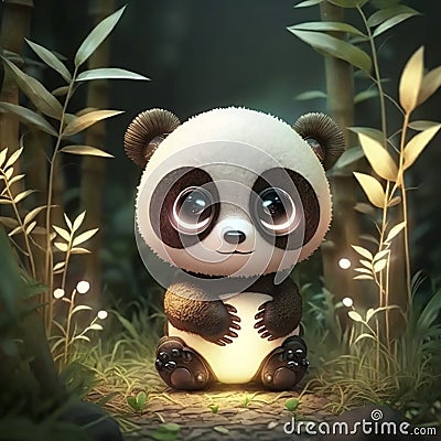 Photo of cute baby panda bear with big eyes 3d rendering cartoon illustration Cartoon Illustration