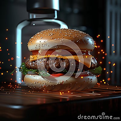 Photo Cutting edge technology transforms ingredients into mouthwatering burger Home innovation Stock Photo