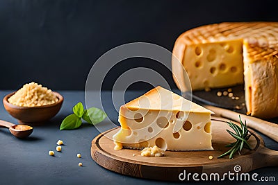 Photo delicious pieces of cheese on a dark background Stock Photo