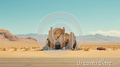 Desolated Highway: Abandoned Building In Baroque Sci-fi Style Stock Photo