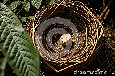 Detail of a bird's nest tucked away in a bush Stock Photo