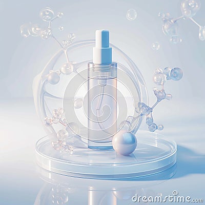 Photo Detailed 3D rendering features skin care product and molecular compound Stock Photo