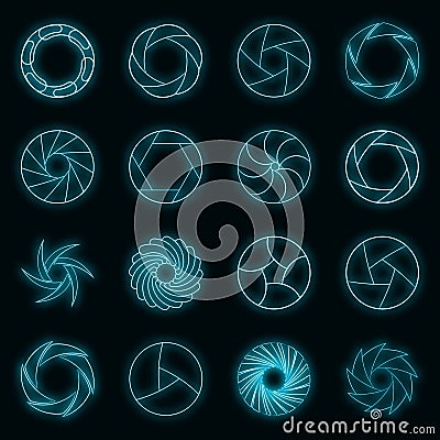 Photo diaphragm icons set vector neon Vector Illustration