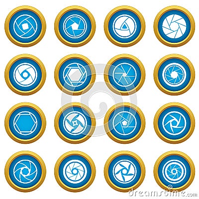 Photo diaphragm icons blue circle set Vector Illustration