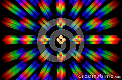 Photo of the diffraction pattern of LED array light, comprising a large number of diffraction orders Stock Photo