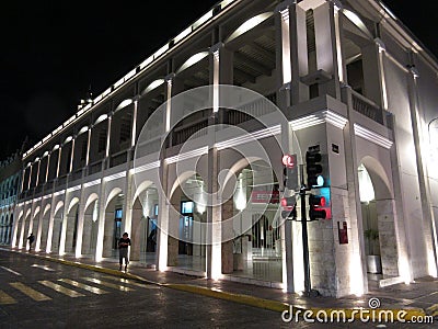 Downtown Merida Yucatan at Night Editorial Stock Photo