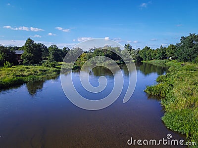 A photo from a drone showing the Warta River in central Poland. Stock Photo