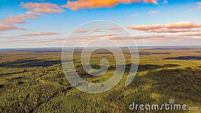 Photo from the drone of the village of Suday in the Kostroma taiga Stock Photo