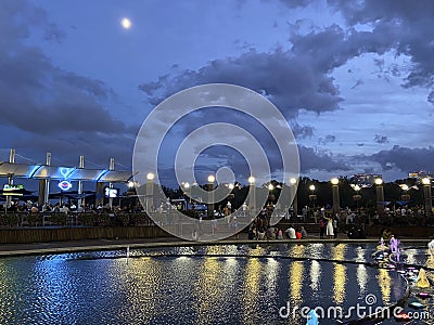 Dusk and Full Moon at the Georgetown Waterfront in Washington DC Editorial Stock Photo