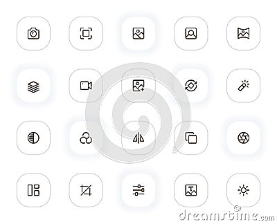 Photo edit line icons set. Editable Stroke. 24x24 Pixel Perfect. Vector Illustration