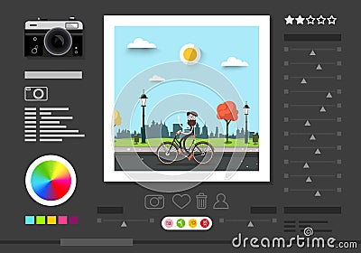 Photo Editing Software Screen. Abstract Vector Application for Editing Pictures Vector Illustration