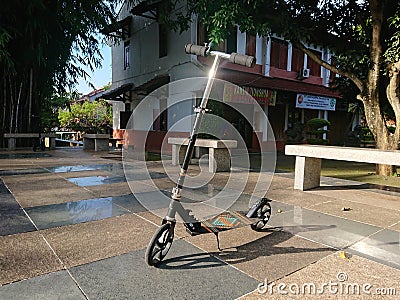 Photo editorial, indonesia, manual kick scooter at public park, no people seen Editorial Stock Photo