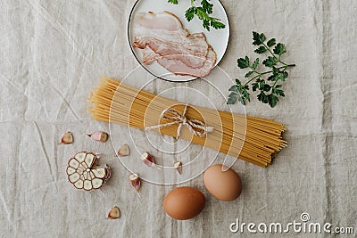 Photo of egg beside pasta Stock Photo