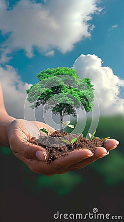 Photo Environmental stewardship CO2 reduction concept with trees, promoting clean air Stock Photo