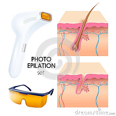 Photo Epilation Realistic Set Vector Illustration