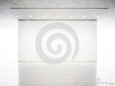 Photo exhibition modern gallery. Blank concrete wall in contemporary art museum. Interior industrial style with white Stock Photo