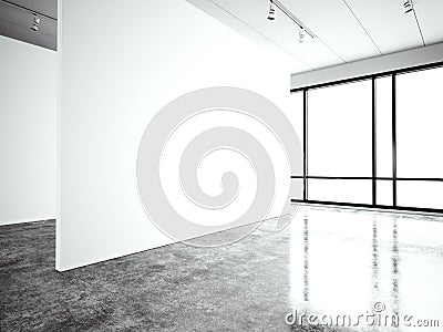 Photo exposition modern gallery,open space. Blank white empty canvas contemporary industrial place.Simply interior loft Stock Photo