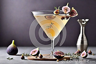 Photo fall and winter drinks recipes martini cocktail with fig thyme and honey Stock Photo