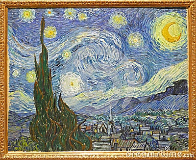 Photo of the famous original painting The starry night by Vincent Van Gogh Editorial Stock Photo