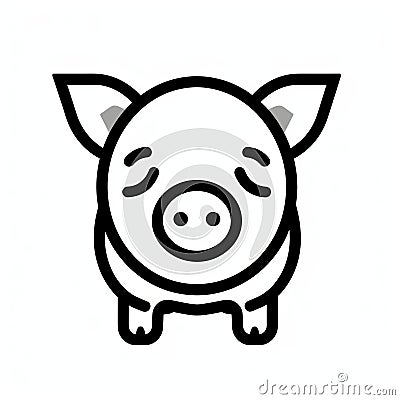 Meticulous Linework Precision: Animated Pig Icon In Black And White Stock Photo