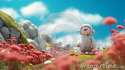 Cheviot Sheep Animation In Studio Ghibli Style Stock Photo