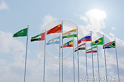 Photo flags brics membership concept of the brics summit or meeting countries flag brics Stock Photo