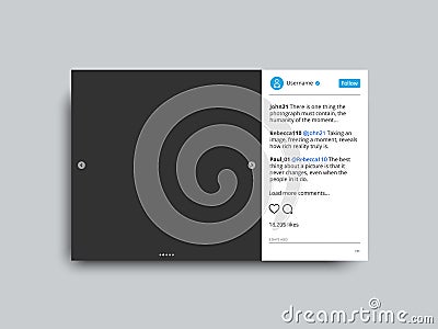 Photo frame with Comments, Likes and Follow. Vector Illustration