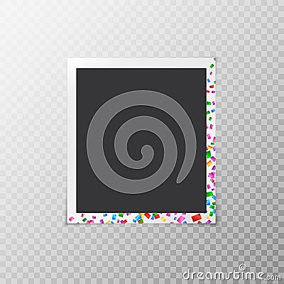 Photo frame with multi-colored confetti Vector Illustration