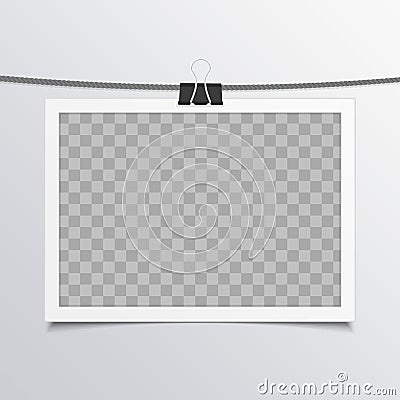 Photo frame on rope. Vector Illustration