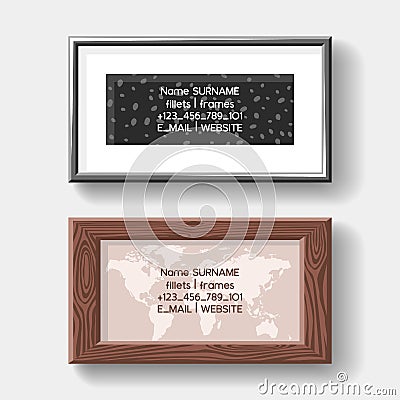 Photo frame set of business cards vector illustration. Contact information of decorative accessories. Buying in shop or Vector Illustration