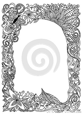 Photo frame. Zentangle in black and white. Vector Illustration