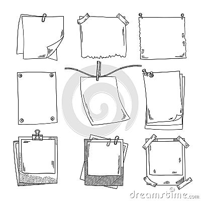 Photo frames and different blank notepaper. Vector set of doodle pictures Vector Illustration