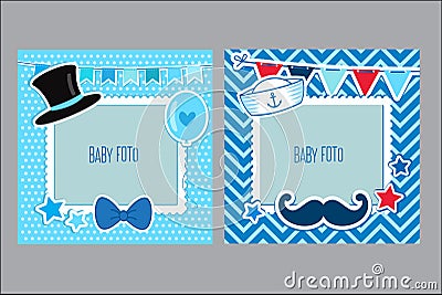 Photo Frames For Kids. Decorative Template For Baby Boy. Scrapbook Vector Illustration. Vector Illustration