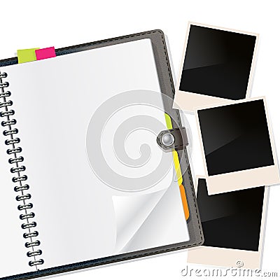 Photo frames on open diary Vector Illustration