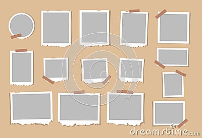 Photo frames pictures collage. Empty photo templates illustrations with shadows and with ragged edges. Vector collection. Vector Vector Illustration