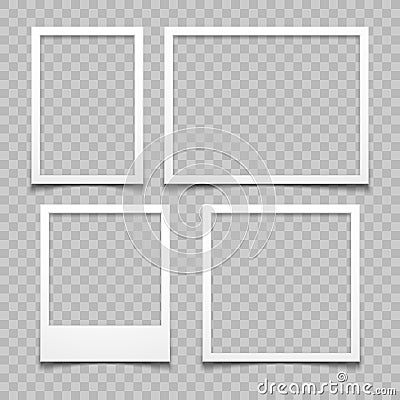 Photo frames with realistic drop shadow vector effect isolated. Image borders with 3d shadows Vector Illustration