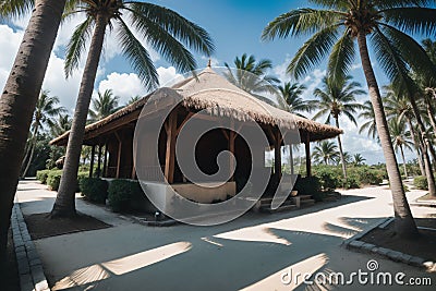 Fresh coconuts under a palm tree's shadow Stock Photo